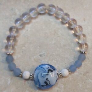 Handmade Footprints lampwork bead with semi precious and lava beads for aroma